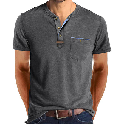 Men's Short-sleeved T-shirt Casual Crew Neck Top Dark Gray GlamzKart