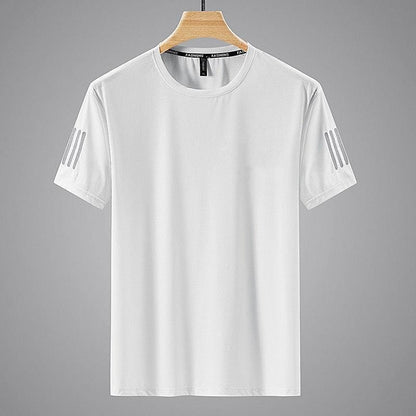 Summer Solid Color Round Neck Top Clothing Speed Sporty Simplicity Ice T-shirt Men White GlamzKart