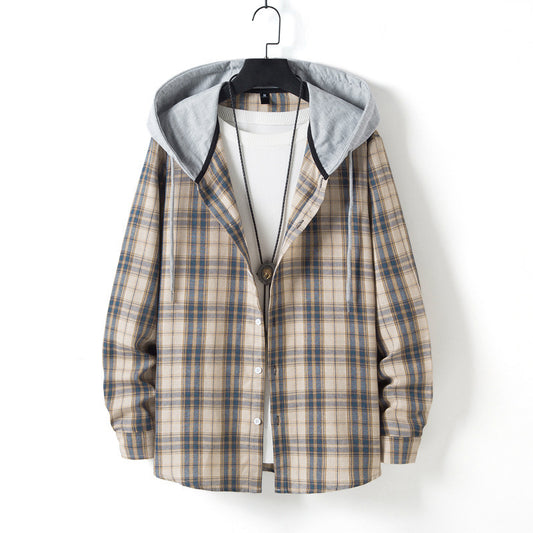 Men's Casual Plaid Long Sleeve Hooded Shirt GlamzKart