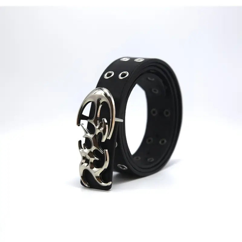 Men's Couple Fashion Korean Style Hollow Punk Pants Belt Black GlamzKart
