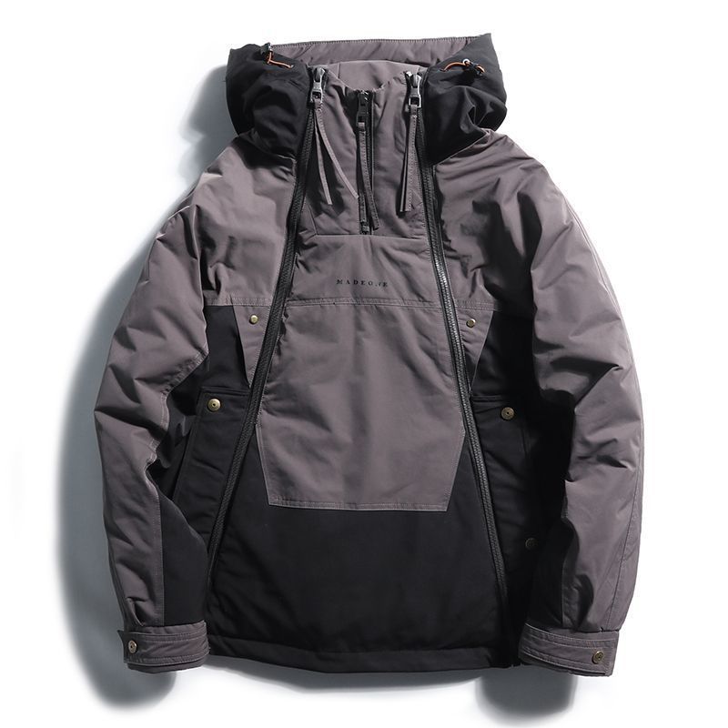 Double Zipper Design Trendy Casual Down Niche Warm Jacket Black GlamzKart