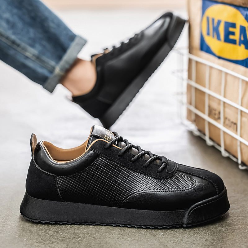 Black Work Casual Leather Shoes Low-cut GlamzKart