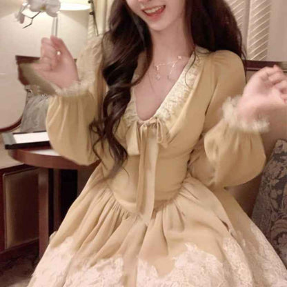 Swan Neck Stereo Cinched Swing Dress