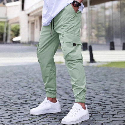 Workwear Casual Pants Drawstring Elastic Waist Track Pants Light Green GlamzKart