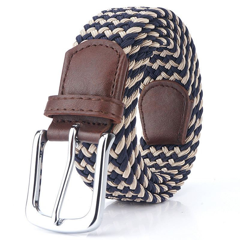 Silk Elastic Woven Elastic Men's Women's Belt Canvas Belt Dark Blue Khaki GlamzKart