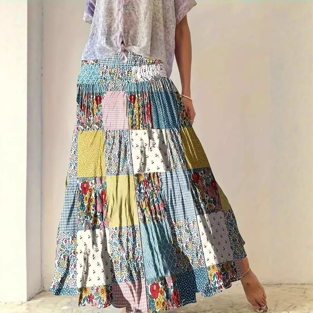 Printed Stitching Women's Popular Floral Skirt Long Skirt GlamzKart