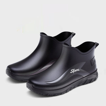 Fashion Non-slip Flat Short Rubber Boots Men 5688 Short Black GlamzKart