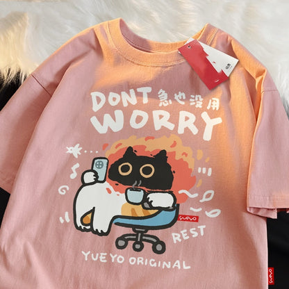 Cotton Loose Funny Short-sleeved T-shirt Men's Summer Casual Cherry Blossom Powder GlamzKart