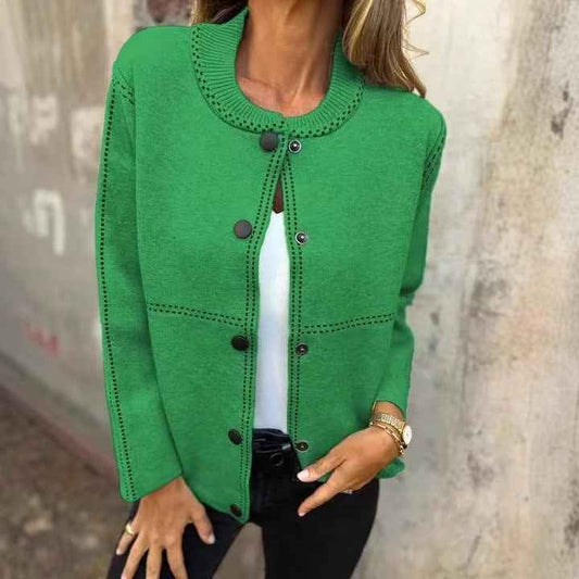 Striped Loose Round Neck Button Long Sleeve Versatile Sweater Coat