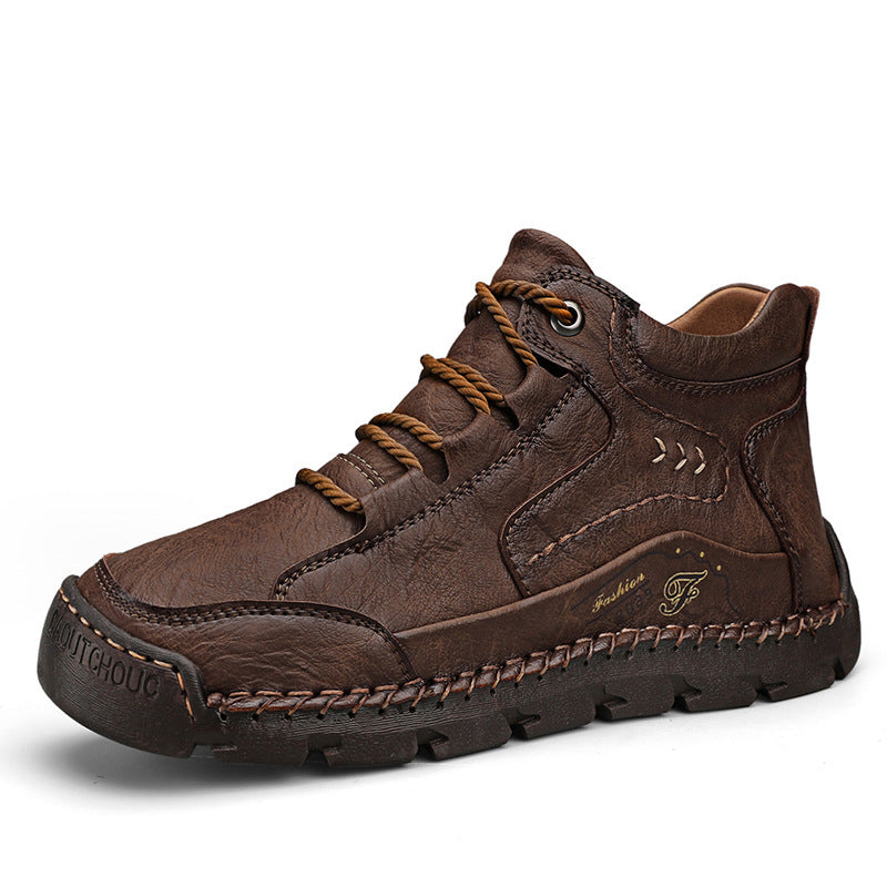 Fleece-lined Warm Mid-top Cotton-padded Shoes Soft Bottom Stitching Non-slip Men's Outdoor Leisure Shoes GlamzKart