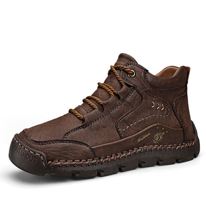 Fleece-lined Warm Mid-top Cotton-padded Shoes Soft Bottom Stitching Non-slip Men's Outdoor Leisure Shoes GlamzKart