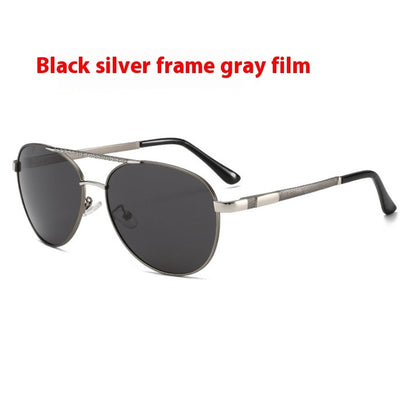 Men's Sunglasses European And American Stylish Driving Black Silver Frame Gray Piece GlamzKart