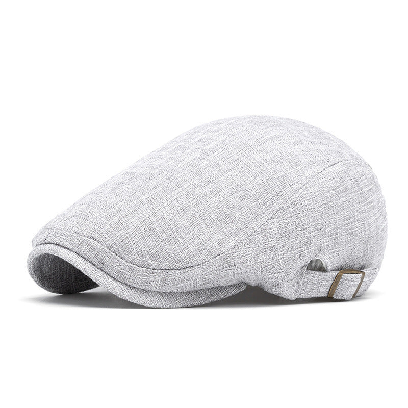 Breathable Cotton And Linen Beret Men's Retro Peaked Cap Light Gray Adjustable GlamzKart