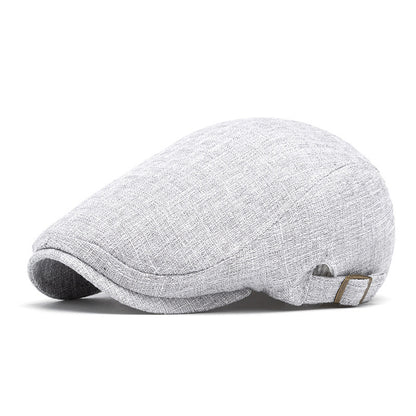 Breathable Cotton And Linen Beret Men's Retro Peaked Cap Light Gray Adjustable GlamzKart