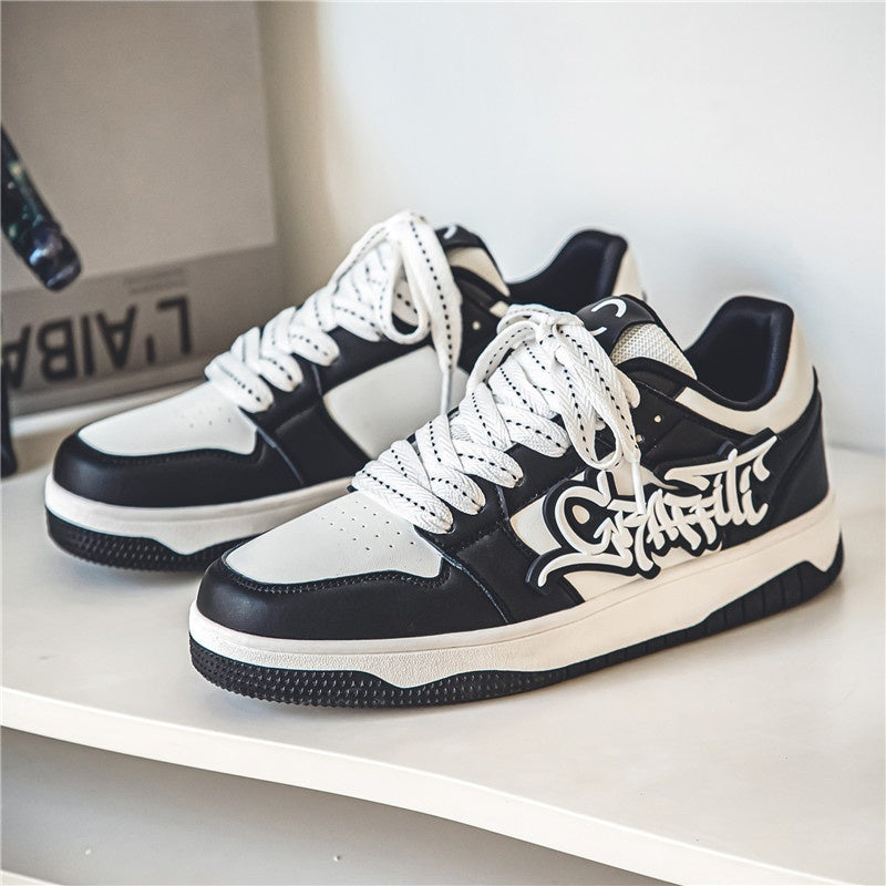Men's Versatile Sports Thick Soled Wear-resistant Flat Shoes White And Black GlamzKart