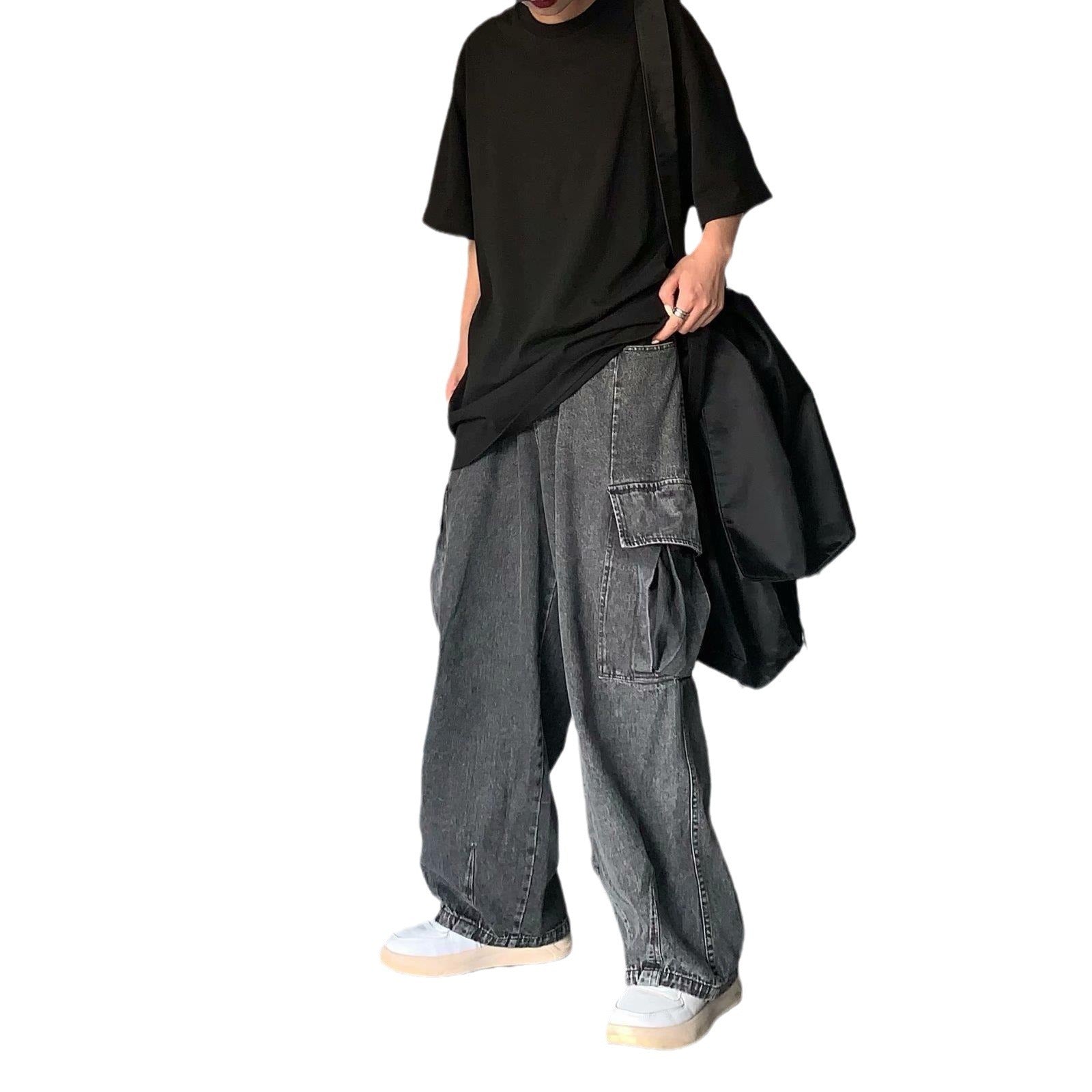 Street Retro Drape Large Loose Pockets Cargo Jeans GlamzKart