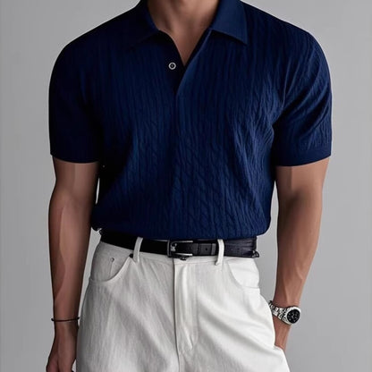 American Retro Hemp Pattern Lapel Men's T-shirt Blue GlamzKart