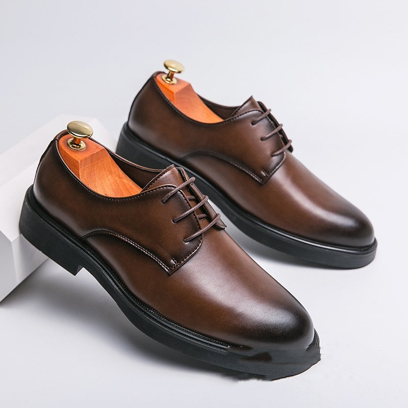 Men's British-style Korean-style Business Leather Shoes Brown GlamzKart
