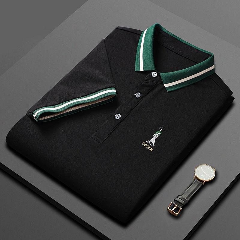 Short Sleeve Men's Lapels Fashion Brand Clothes 2351 Black GlamzKart