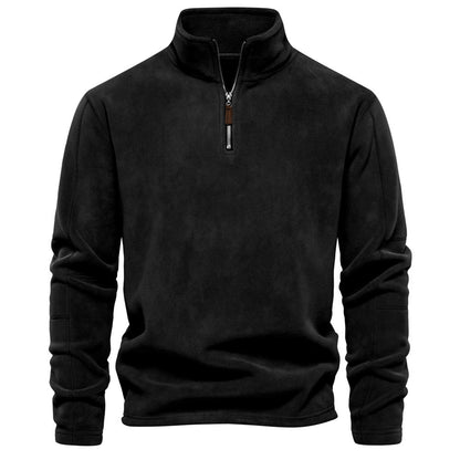 Men's Autumn And Winter New Stand Collar Half Zip Long-sleeved Sweater HD08 Black GlamzKart