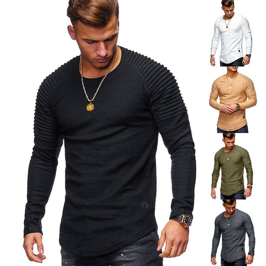 Men's Solid Color Slim Fit Round Neck Long Sleeves T-shirt Personality GlamzKart