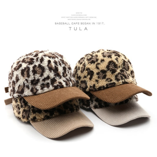Japanese Women's Autumn And Winter Personalized Retro Color-blocking Leopard Print Baseball Cap GlamzKart