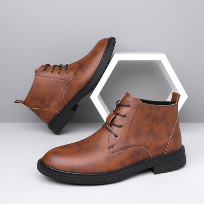Retro Lace Up Denim Trendy Mid-length Warm Non-slip Men's Martin Boots GlamzKart