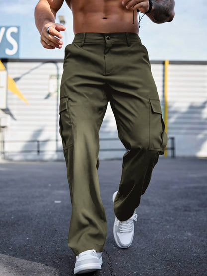 Wear-resistant Sports Straight Loose Cargo Pants Army Green GlamzKart