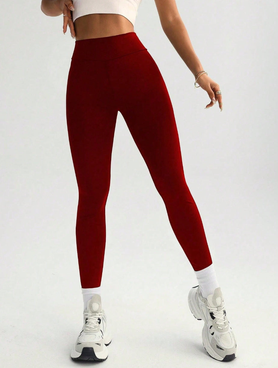 High Elastic Quick-dry Hip Raise Sports Yoga Pants Red GlamzKart