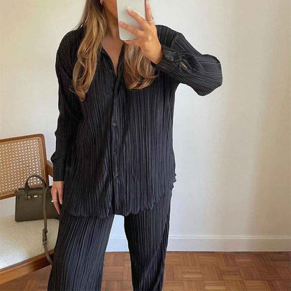 Shirt Straight-leg Trousers Two-piece Set For Women