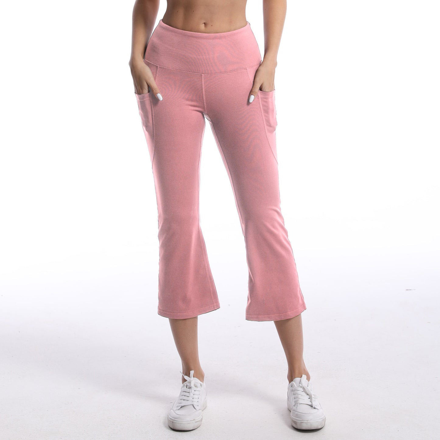 Pocket Solid Color Stretch Hip Lift Sports Nude Feel Yoga Leggings Pink GlamzKart