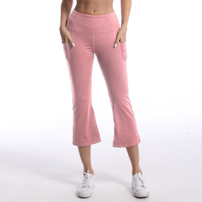 Pocket Solid Color Stretch Hip Lift Sports Nude Feel Yoga Leggings Pink GlamzKart