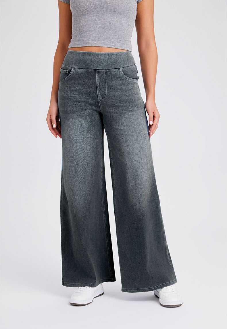 New Plus Size Women's High Waist Flared Jeans With Multiple Pockets, Straight Loose Fit, Distressed Casual Denim Pants GlamzKart