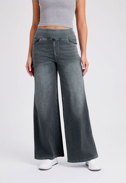 New Plus Size Women's High Waist Flared Jeans With Multiple Pockets, Straight Loose Fit, Distressed Casual Denim Pants GlamzKart
