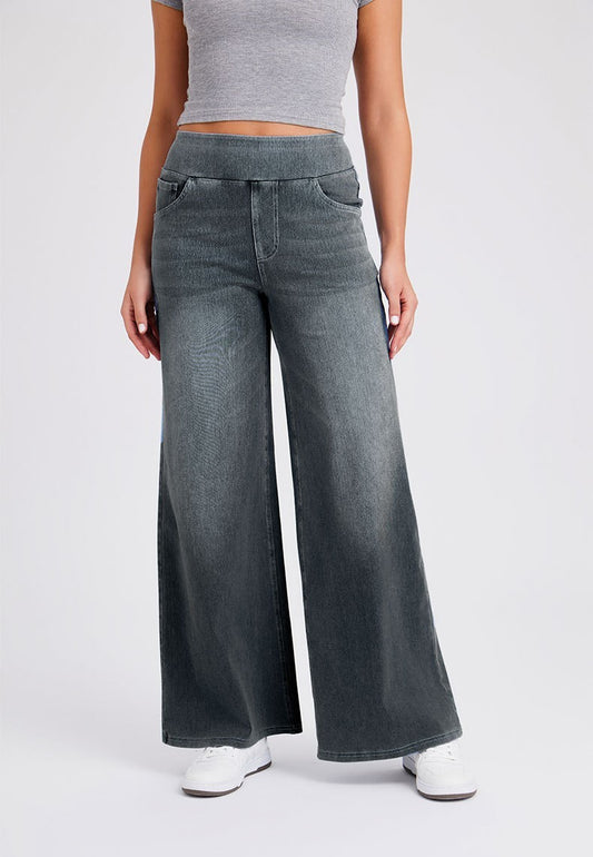 New Plus Size Women's High Waist Flared Jeans With Multiple Pockets, Straight Loose Fit, Distressed Casual Denim Pants GlamzKart
