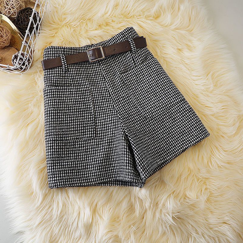 Fashionable All-match Slimming Woolen Wide-leg Pants Black And White GlamzKart