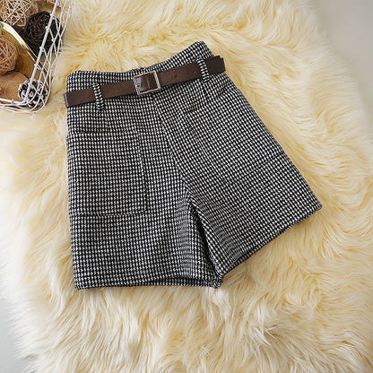 Fashionable All-match Slimming Woolen Wide-leg Pants Black And White GlamzKart