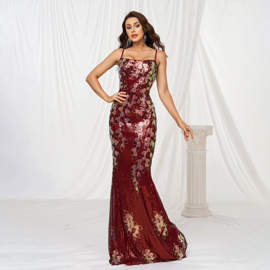 Sling Off-neck Sheath Sequined Banquet Fishtail Evening Dress GlamzKart