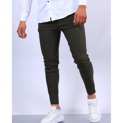 Men's Solid Color Faux Pocket Formal Casual Pants Army Green GlamzKart
