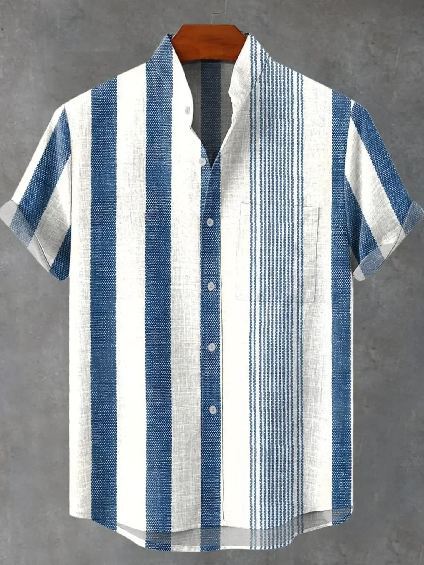 Men's Stand Collar Contrast Color Striped Casual Cool Versatile Short Sleeve ZM80407002 GlamzKart