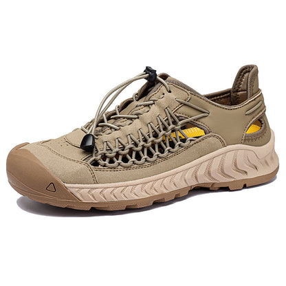 Hand-woven Sandals Men's Non-slip Wear-resistant Summer Outer Wear Breathable Closed Toe Light Gray GlamzKart