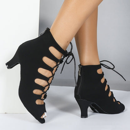 Women's Lace-up Latin Modern Jazz Dance Dance Shoe Black Heel Height 10cm GlamzKart