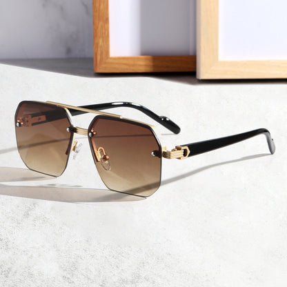 Fashion Personality New Men's Sunglasses Box Gold Frame Double Tea GlamzKart
