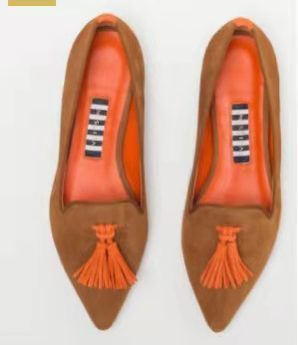 Women's Low-cut Pointed-toe Colorblock Tassel Flat Shoes Brown Orange GlamzKart