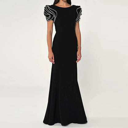 Round Neck Petal Sleeve Fishtail Skirt Dress GlamzKart