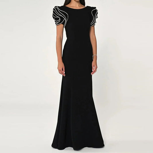 Round Neck Petal Sleeve Fishtail Skirt Dress GlamzKart