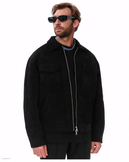Fashion Men's Fur Zipper Big Pocket Jacket Coat Black GlamzKart