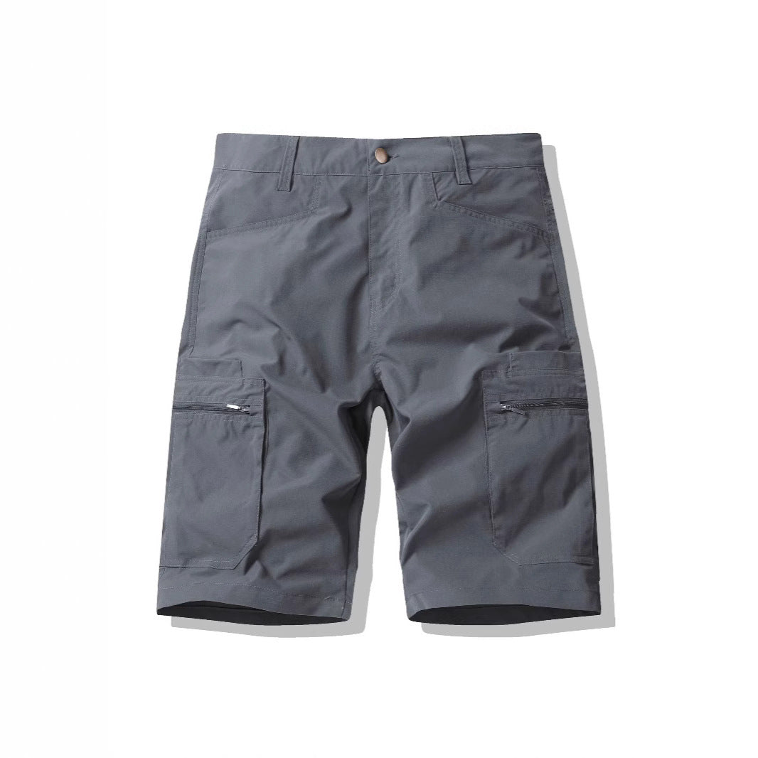 American Workwear Zipper Shorts High Street Fashion Outer Wear Loose Breeches Gray GlamzKart