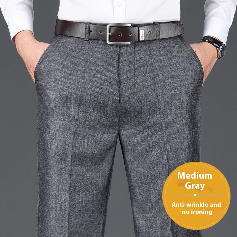 Men's Casual Pants Loose Straight Business Trousers Medium Gray Thick GlamzKart