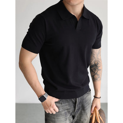 Men's British Business Summer Ice Silk T-shirt Black GlamzKart
